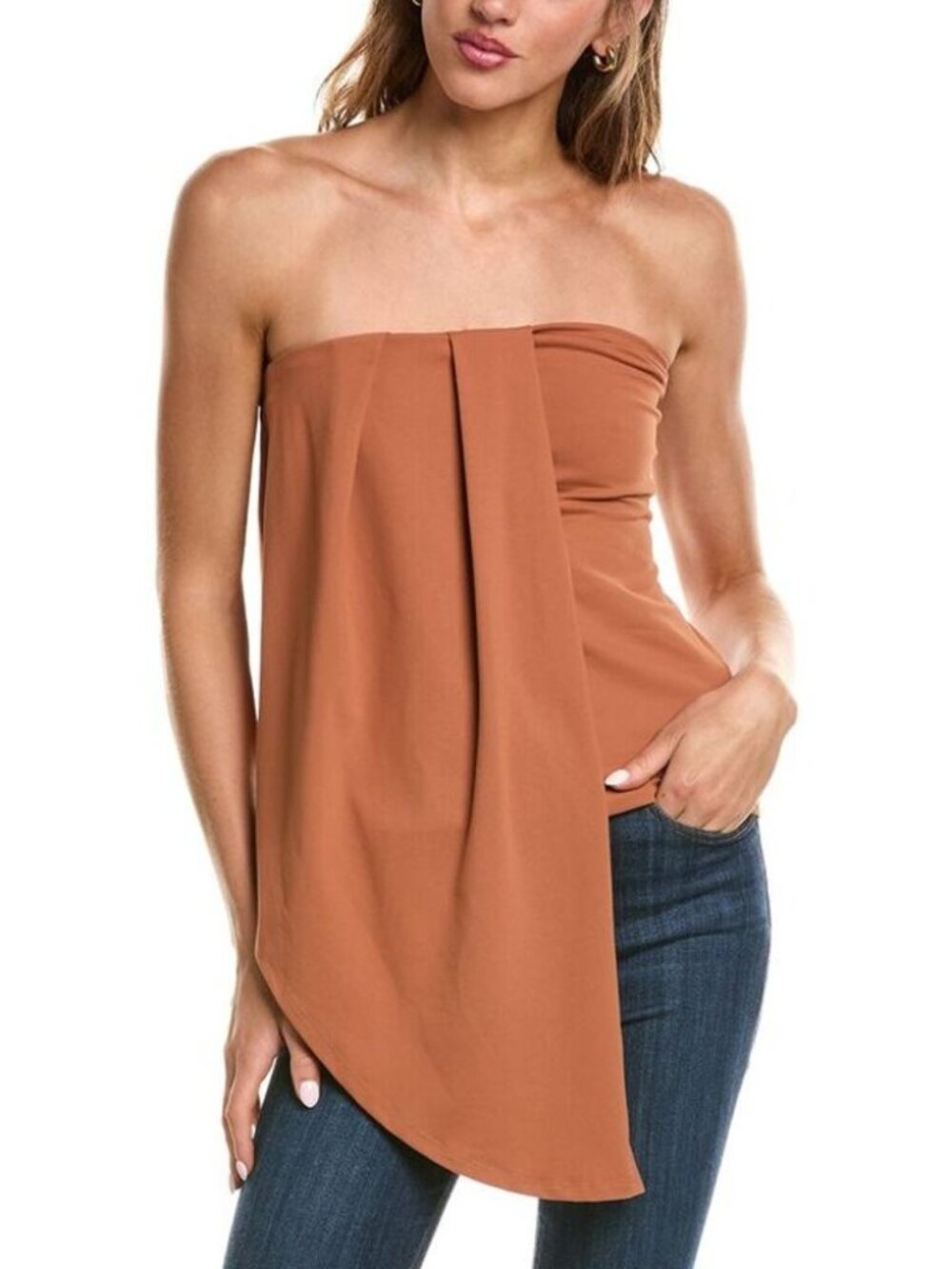 Susana Monaco Pleated Tube Top Brown Draped Strapless Neutral Night Out S NWOT